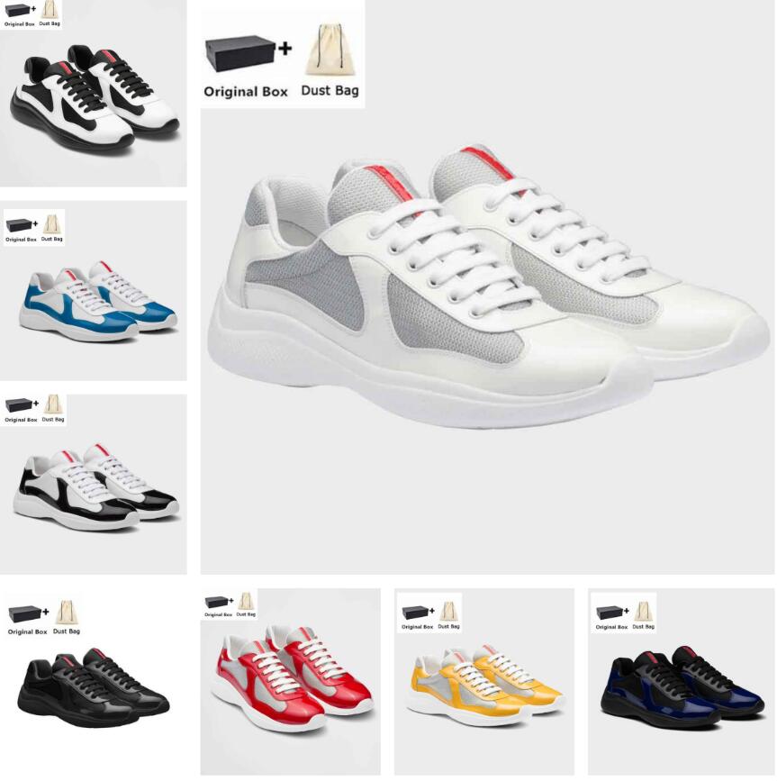 2023 Men Shoes Top Design Americas Cup Sneakers Patent Leather Nylon Mesh Brand Mens Skateboard Walking Runner Casual Outdoor Sports Eu38-46