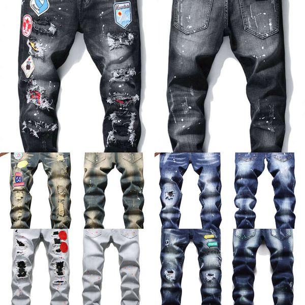 2023 Hommes Slim Fit Big Taille Jeans Style de trou de peinture pour hommes Détruit Skinny Jambe droite Lavé Casual Pantalon en denim régulier Pantalon 1010 a1