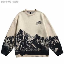 2023 Hommes Pull Streetwear Rétro Montagne Graphique Pull Tricoté Harajuku Pull Casual Coton Pull Hip Hop Hipster Q230830