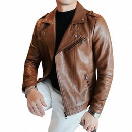 2023 Hommes Turn-Revers Pu Veste Manteau en cuir à l'extérieur du printemps et de l'automne Street Trendy Persality Hommes Simple Punk Fan Coat S-3XL F5xs #