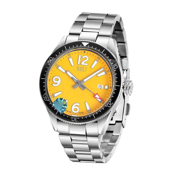 2023 Relojes para hombres 1884 Reloj súper luminoso de 46 mm Esfera naranja Bisel giratorio de acero inoxidable para hombre Relojes de pulsera mecánicos automáticos con banda de goma