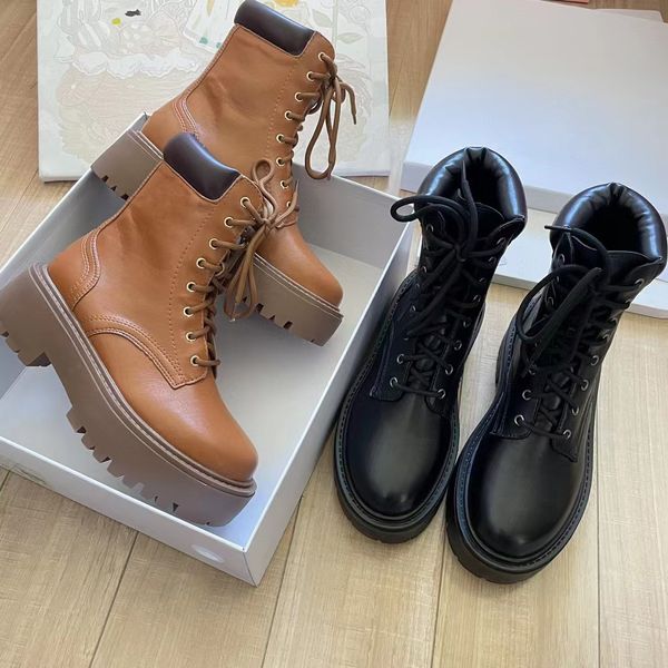2023 Hommes Femmes Bottes Top Quality Designer Bottes Casual Chaussures Fashion Designer Sneakers 2 styles Noir Marron Véritable Cuir Chunky Talons Chaussures Taille 35-40