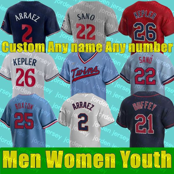 2023 Hombres Mujeres Jerseys de béisbol juvenil Carlos Correa BYRON BUXTON JORGE POLANCO JOSH DONALDSON MAX KEPLER GEMELOS MICHAEL PINEDA