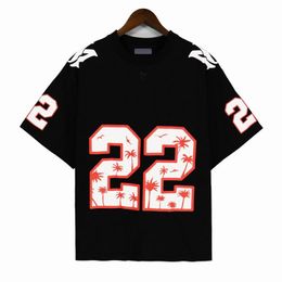 2023 Heren AM T-shirt Borduurwerk Korte Mouw Outfit Chenille Trainingspak Zwart Katoen London Streetwear Top Tees OVERSIZED 22 FOOTBALL TEE