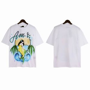 2023, camiseta AM para hombre, traje de manga corta bordado, chándal de chenilla, ropa informal de Londres de algodón negro, camisetas, camiseta de sirena de gran tamaño