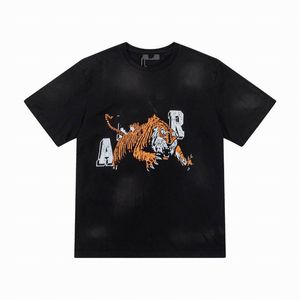 2023 camiseta AM para hombre, traje de manga corta bordado, chándal de chenilla, ropa informal de Londres de algodón negro, camisetas VINTAGE TIGER TEE