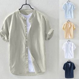 2023 hommes Blouse décontractée coton lin chemise hauts amples à manches courtes t-shirt été quotidien beau Blusa 240306