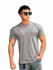 2023 Vêtements pour hommes de haute qualité col en V à manches courtes T-shirt hommes Slim Fit T-shirt hommes cott Casual Summer Gym Fitn Tee-shirt q71Q #