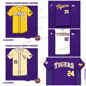 2023 Heren aangepaste LSU Tigers honkbalshirt Hayden Travinski Alex Milazzo Paxton Kling Brady Neal Ben Nippolt Ethan Frey Josh Stevenson Mic Paul Jack Merrifield