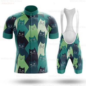 2023 Ropa de ciclismo para hombre Gato de dibujos animados divertido Conjunto de camiseta de manga corta de verano Ropa deportiva transpirable de secado rápido Uniforme de bicicleta 240131