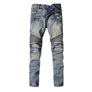 2023 Mens Designer cargo jeans Distressed Ripped Slim Fit Moto Bikers Denim pour s Mode Mans Pantalon Noir