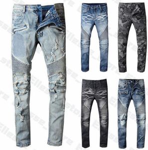 2023 Mens Designer Jeans Distressed gescheurde Biker Slim Fit Motorcycle Biker Denim voor Men's topkwaliteit Fashion Mans Pants Pour Hommes