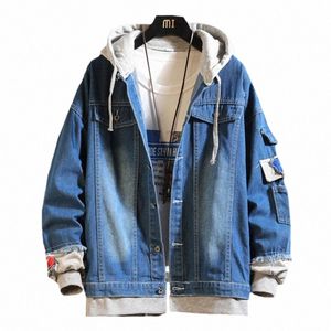 2023 Heren Denim Jas Met Capuchon Hip Hop Jeans Jas Retro Streetwear Casual Bomberjack Bovenkleding Mannelijke Jeans Hoodies jassen W4QC #