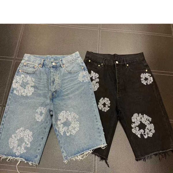 2023 Mens Luxury Designer Shorts Jeans Hombres Jean Flower Diamond Denim Shortpants Slim Street Hip Hop 6hft