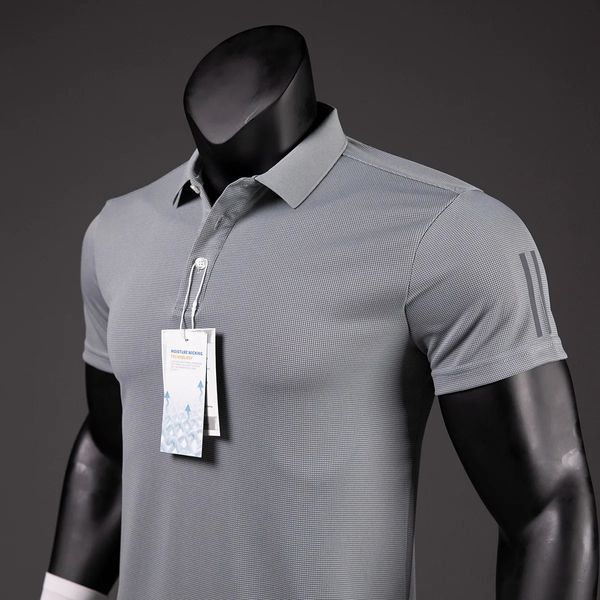 2023 Polo pour hommes Chemise de sport à séchage rapide d'été Polo pour femmes Conception personnalisée Col polo respirant T-shirt à rayures réfléchissantes 240320