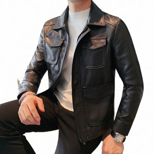 2023 Hommes Pu Vestes en cuir Automne Casual Moto Veste Biker Faux Cuir Manteaux Poche Zipper Pardessus Hommes Vêtements S-4XL u7iJ #