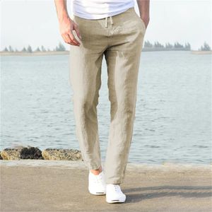 Pantalon en lin pur coton pour hommes, respirant, couleur unie, costume de Fitness, de rue, nouvelle collection automne 2023, S-3XL, 240217