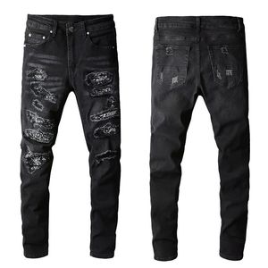 2023 Mens jeans morados besigner jeans para hombre jeans para hombre estilo fresco diseñador de lujo pantalón de mezclilla desgastado motorista rasgado slim fit motocicleta jeans apilados hombres