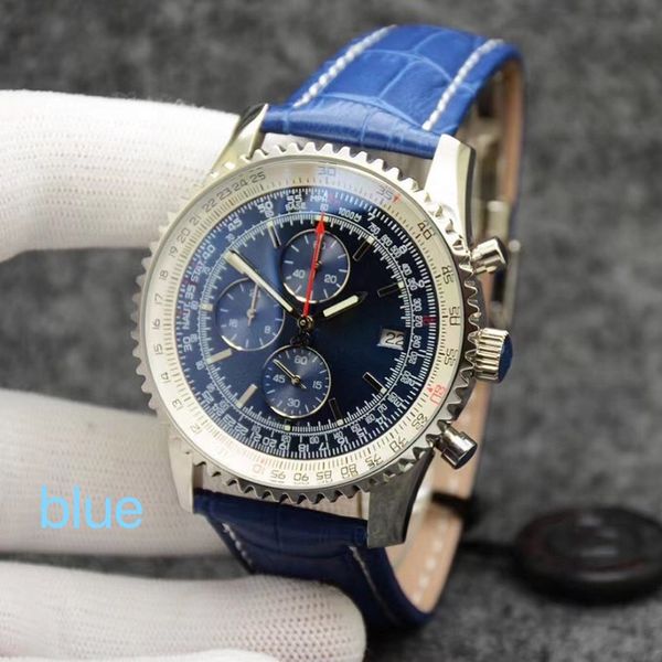 Montres à Quartz pour hommes, grand Dail de 44MM, bracelet en cuir/acier, trois yeux, étanche, classique, Business, 2023