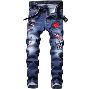2023 Ripped jeans voor heren Designer slim fit hiphopjeans Stretch Rose geborduurde mode heren zwartblauwe spijkerbroek