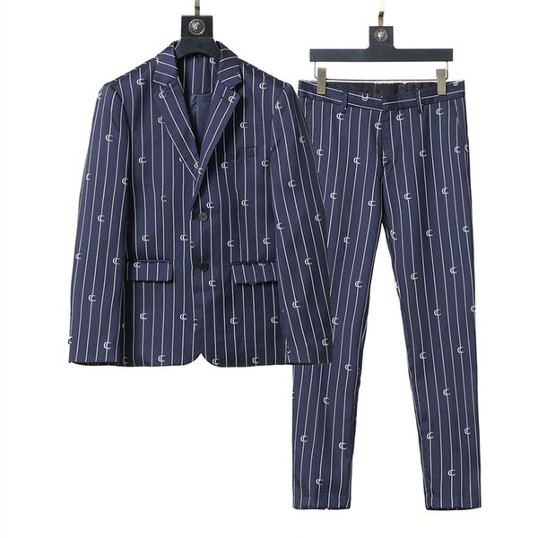 2023 Trajes para hombre Diseñador de moda Blazers Hombre Clásico Casual Estampado floral Chaqueta de lujo Marca Azul Raya de celosía Manga larga Traje delgado Chaqueta Pantalones