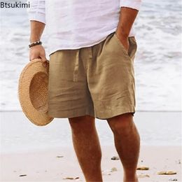 2023 Hommes d'été coton lin shorts cordon pantalon court mâle respirant solide surdimensionné short de plage pour hommes pantalons d'été 240227