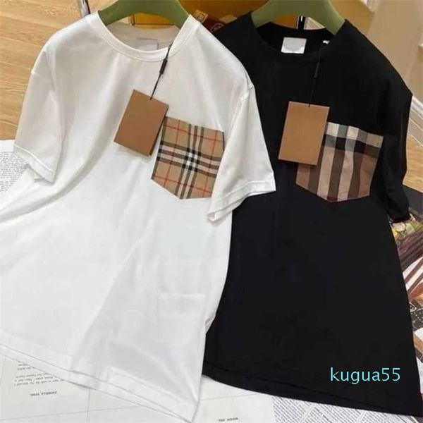 2023-Camiseta para hombre Camisas de manga corta 22 New Polly Plaid Splice Womens Cotton Loose Large Slim Couple Half