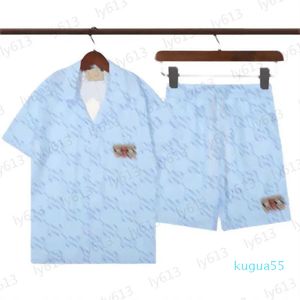 2023-Camisetas para hombre Conjuntos de ropa Diseñador Verano Azul claro Moda Casual Hombro suelto Logotipo lindo Marca Patchwork Impreso Camisa Pantalones cortos Conjunto Ropa masculina