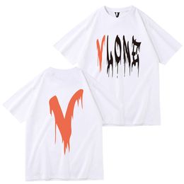 2024 heren t-shirts modemerk vlones half mouw grote V vlinderprint losse korte mouw heren en dames losse hiphop T-shirt