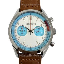 2023 Montre Homme Blanc Bleu Racing cadran Chronographe 46MM Brun stap Japon Quartz Mouvement Montre-Bracelet