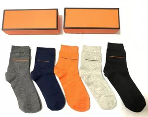 2023 hommes femmes chaussettes luxe coton chaussette classique chariot haute qualité bas confortable chaud 5 paires/boîte orange N1