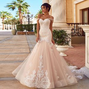 2023 Robes De Mariée Sirène Exquis Dentelle Appliques Robe De Mariée Sur Mesure Plus La Taille Balayage Train Tulle Robes De Mariée