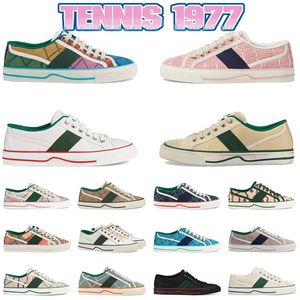 2023 Mew Hot Tennis 1977 Canvas Casual Shoes Luxurys Designer Damesschoen Italië Groen en Red Web Stripe Rubber Sole for Stretch Cotton Low Platform Walking