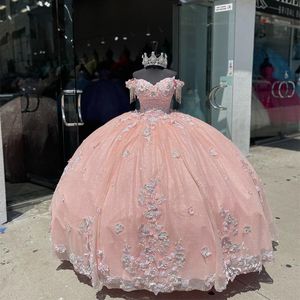 2024 Mexicaanse Roze Quinceanera Jurken met 3D Bloemen Kralen Applique Vestidos XV Anos Sweet 16 robe de soiree