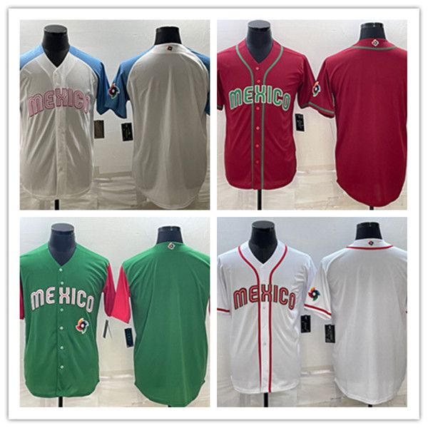 Maillot de baseball Mexique 2023 Urias 7 Arozarena 56 Meneses 32 Valenzuela 34 Barnes 15 Sandoual 43 Urquidy 65 Blanc Rouge Vert Button Up Hommes Tous les joueurs Maillots cousus