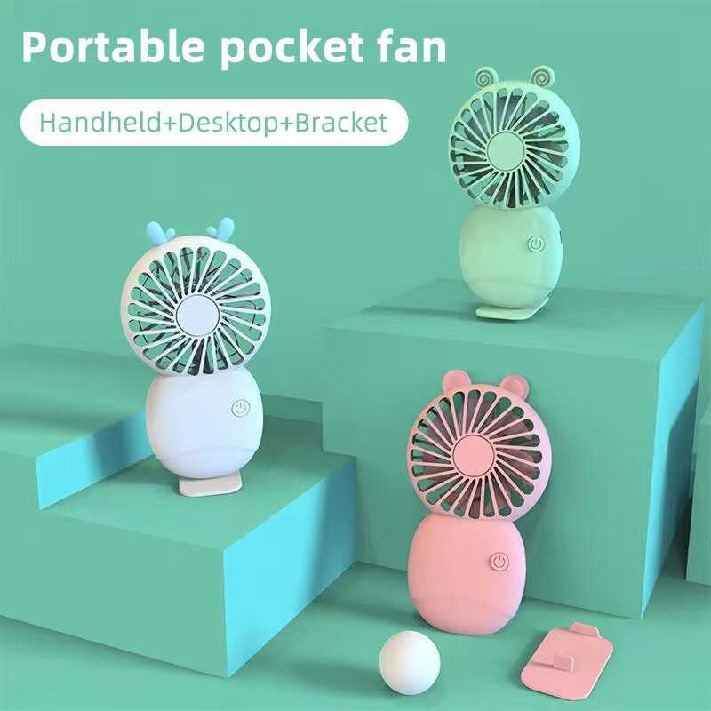 2023 Mini Desktop Fan Outdoor USB Rechargeable Base Handheld Small Fan Cute Cat Deer Lamb Style Summer Portable Fans High Wind Power Multiple Speed Mini Small Fan