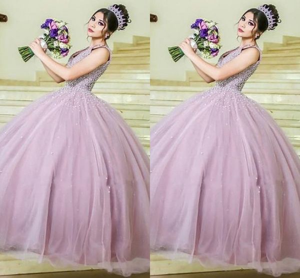 Robe de mariée rose Blush modeste, robe de bal Birdal, perles, col en v plongeant, dos ouvert, robe de soirée en Tulle, 2023