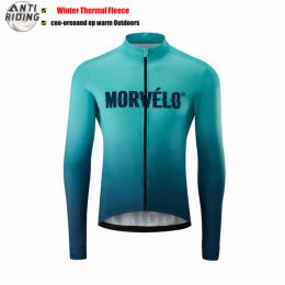 2023 Morvelo Winter Thermal Fleece Bicycle Long Mancolis Cycling Jersey Men Clothing Pro Team Outdoor Bike Vêtements ROPA CICLISMO