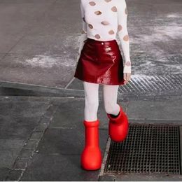 2023 Mschf Astro Boy Boot Botas rojas grandes Hombres Mujeres Lluvia Moda Negro Parte inferior gruesa Botines antideslizantes Hombres Diseñador de goma Plataforma Botines Zapatos Tamaño 35-47