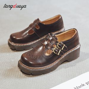 2023 MZDL retro brogue damesschoenen dikke bodem Japanse Mary Jane enkele schoenen schattige grote kop jk kleine leren schoenen