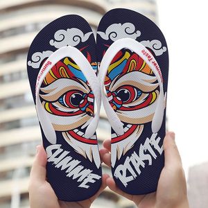 2023 National Tide Hausschuhe Lion Dance Totem Flip-Flops für Männer und Frauen sind rutschfest und tragen im Sommer Flip-Flops mit weichen Sohlen