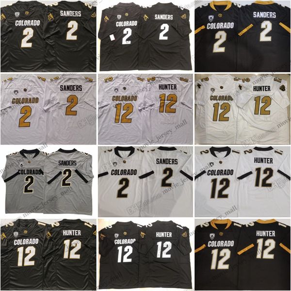 2023 NCAA Colorado Buffaloes College Football Jersey 12 Shedeur Sanders 12 Travis Hunter Or blanc noir gris Maillot cousu