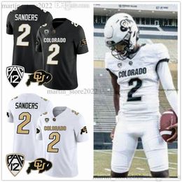 2023 NCAA Colorado Buffaloes Voetbalshirts 2 Shedeur Sanders 12 Travis Hunter College Op maat gestikt Zwart Wit Heren Dames Jeugd Maat S-6XL