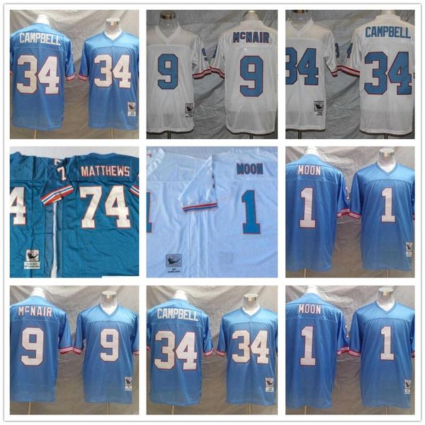 2023 NCAA Football 34 Earl Campbell Jersey 1 Warren Moonn 9 Steve McNair 74 Bruce Matthews 78 Cuyley Culp Blauw Wit Heren Vintage