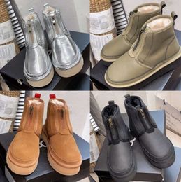 2023 Neumel Platform Zip 1ugglie-08 Bottes Classique Mini Cheville Botte De Neige En Peau De Mouton En Peluche Moelleuse Dealworld Femmes Australie Tazz Tasman Bottines D'hiver Chaussures