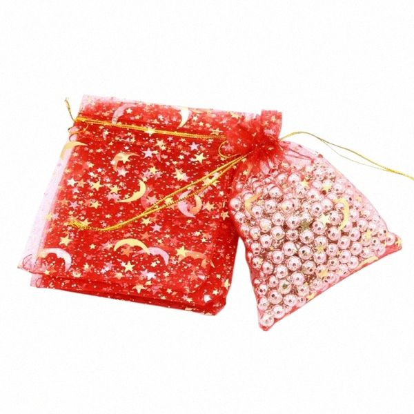 2023 Nouveau 100pièces Mo Stars Cordon Organza Présent Sacs Cordon Bonbons Pochettes pour Halen Sacs de mariage de Noël U6xL #