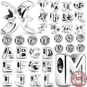 2023 NUEVO 12 Constelaciones del zodiaco Calado 26 Letras Alfabeto A-Z Plata 925 Charm Beads Fit Original Pandora Pulsera DIY Jewelry 1