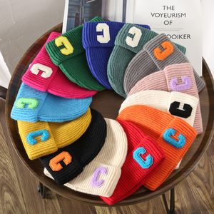 Chapeau tricoté avec étiquette pour enfants, 30 couleurs, édition coréenne, polyvalent, chaud, en laine, pour étudiant, automne et hiver, 2023