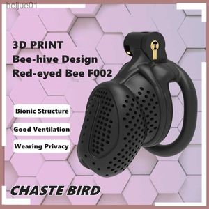 2023 NUEVO Diseño de colmena de abeja con impresión 3D Jaula de gallo transpirable 2 tipos de anillos para el pene Dispositivo de castidad masculina Productos para adultos Juguetes sexuales F002 L230518