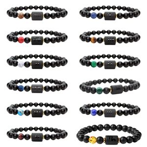 2023 Nieuwe 8mm Matte Black Onyx met 7 ChakraS Reiki Set Star Sign Charm Beaded Bracelet